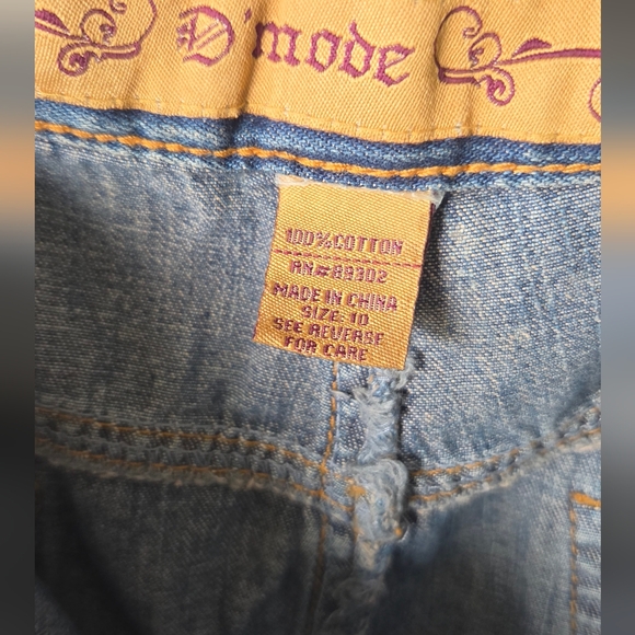 Vintage EMBROIDERED BEADED LONG DENIM FLOWING SKIRT 100% Cotton  Size 10 - Picture 5 of 10